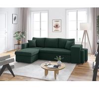 Canapé d'angle réversible convertible OSLO avec coffre, 2 poufs à droite en velours côtelé vert
