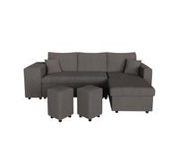 LOUNGITUDE Canapé d'angle réversible Convertible Oslo avec Coffre et 2 poufs en Velours côtelé