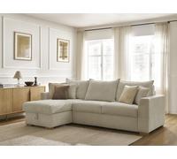 Canapé d'angle réversible convertible ouverture express AUGUSTIN tissu texturé beige 160x200 réversible BOBOCHIC 3 places Réversible Beige