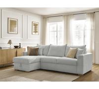 Canapé d'angle réversible convertible ouverture express AUGUSTIN tissu texturé gris clair 160x200 réversible BOBOCHIC 3 places Réversible Gris clair