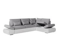 Canapé d'angle réversible convertible SEVARA 4 places - PU blanc et tissu gris clair - Coffre de rangement - L267 x P200 x H90