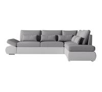 Canapé d'angle réversible convertible SEVARA 4 places - PU blanc et tissu gris clair - Coffre de rangement - L267 x P200 x H90 cm