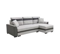 Canapé d'angle réversible et convertible en tissu et simili gris clair GIANY II