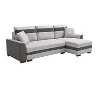 Canapé d'angle réversible et convertible en tissu et simili gris clair GIANY II