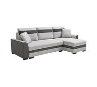 Canapé d'angle réversible et convertible en tissu et simili gris clair GIANY II