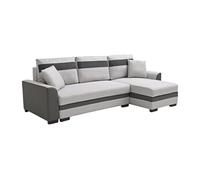 Canapé d'angle réversible et convertible en tissu et simili gris clair GIANY II