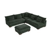 Canapé d'angle réversible et pouf en velours côtelé vert SPERONE