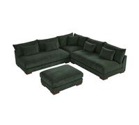 Canapé d'angle réversible et pouf en velours côtelé vert SPERONE de