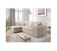 Canapé d'angle réversible MADY avec coffre, rangement poufs à droite en velours côtelé - Beige - L254 x P146 x H81cm - LOUNGITUDE