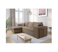 Canapé d'angle réversible MADY avec coffre, rangement poufs à droite en velours côtelé - Taupe - L254 x P146 x H81cm - LOUNGITUDE
