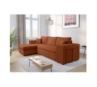 Canapé d'angle réversible MADY avec coffre, rangement poufs à droite en velours côtelé terracotta - L254 x P146 x H81cm - LOUNGITUDE