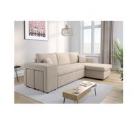 Canapé d'angle réversible MADY avec coffre, rangement poufs à gauche en velours côtelé - Beige - L254 x P146 x H81cm - LOUNGITUDE