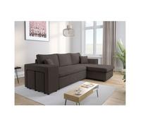 Canapé d'angle réversible MADY avec coffre, rangement poufs à gauche en velours côtelé gris foncé - L254 x P146 x H81cm - LOUNGITUDE