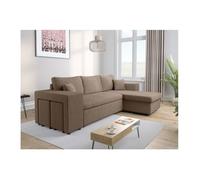 Canapé d'angle réversible MADY avec coffre, rangement poufs à gauche en velours côtelé - Taupe - L254 x P146 x H81cm - LOUNGITUDE