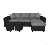 Canapé d'angle réversible MADY bimatière gris/noir avec coffre accoudoir étagère et poufs gauche - L254 x P146 x H81cm - LOUNGITUDE