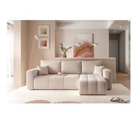 Canapé d'angle Réversible PEDRO - 4 places - Canape Convertible avec Coffre - Tissu Velours Beige