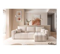 GREKPOL Canapé d'angle Convertible 145x248 à Gauche ou à Droite - Canapé 3 Places Convertible Beige avec Espace de Rangement