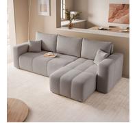 Canapé d'angle Réversible PEDRO - 4 places - Convertible avec Coffre - Tissu Velours - Gris clair