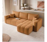 Canapé d'angle Réversible PEDRO - 4 places - Convertible avec Coffre - Tissu Velours - Orange