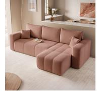 Canapé d'angle Réversible PEDRO - 4 places - Canape Convertible avec Coffre - Tissu Velours - Vieux Rose