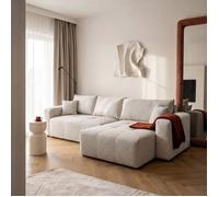 Canapé d'angle Réversible PEDRO - 5 places - Convertible avec Coffre - Tissu Chenille Tressée - Gris clair
