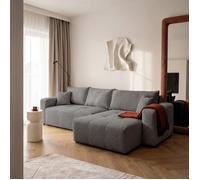 Canapé d'angle Réversible PEDRO - 5 places - Convertible avec Coffre - Tissu Chenille Tressée - Gris foncé
