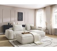 Canapé d'angle réversible ultra moelleux BOHEME cuir végan avec pouf beige BOBOCHIC 4 places Beige