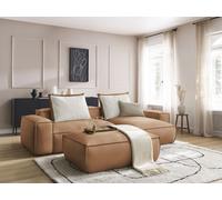 Canapé d'angle réversible ultra moelleux BOHEME cuir végan avec pouf marron clair BOBOCHIC 4 places Marron clair