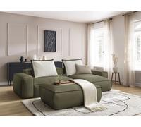 Canapé d'angle réversible ultra moelleux BOHEME cuir végan avec pouf vert BOBOCHIC 4 places Vert