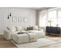 Canapé d'angle réversible ultra moelleux BOHEME tissu chiné avec pouf beige réversible BOBOCHIC 3 places Réversible Beige