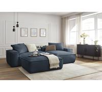 Canapé d'angle réversible ultra moelleux BOHEME tissu chiné avec pouf bleu foncé réversible BOBOCHIC 3 places Réversible Bleu foncé