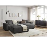 Canapé d'angle réversible ultra moelleux BOHEME tissu chiné avec pouf gris foncé réversible BOBOCHIC 3 places Réversible Gris foncé