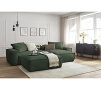 Canapé d'angle réversible ultra moelleux BOHEME tissu chiné avec pouf vert réversible BOBOCHIC 3 places Réversible Vert