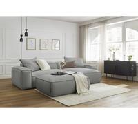 Canapé d'angle réversible ultra moelleux BOHEME velours côtelé avec pouf gris clair réversible BOBOCHIC 3 places Réversible Gris clair