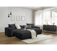 Canapé d'angle réversible ultra moelleux BOHEME velours côtelé avec pouf noir réversible BOBOCHIC 3 places Réversible Noir