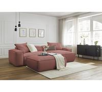Canapé d'angle réversible ultra moelleux BOHEME velours côtelé avec pouf rose réversible BOBOCHIC 3 places Réversible Rose