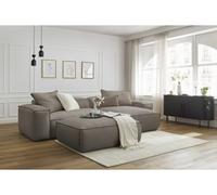Canapé d'angle réversible ultra moelleux BOHEME velours côtelé avec pouf taupe réversible BOBOCHIC 3 places Réversible Taupe