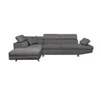 LOUNGITUDE - Canapé d'angle Convertible 5 Places avec Coffre de Rangement - Microfibre Gris - Gauche