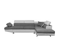 Canapé d'angle droit 5 places RIO convertible avec coffre en microfibre et simili - Blanc/Gris - L271 x P192 x H70cm - LOUNGITUDE