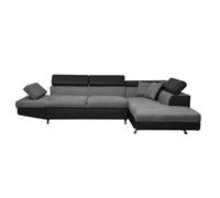 Canapé d'angle droit 5 places RIO convertible avec coffre en microfibre et simili - Gris/Noir - L271 x P192 x H70cm - LOUNGITUDE