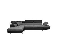LOUNGITUDE - RIO - Canapé d'angle Droit- Convertible - 5 Places - Coffre - Têtières - Simili/Microfibre - Gris/Noir - L271cm