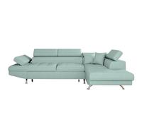 Canapé d'angle droit 5 places RIO convertible avec coffre en tissu - Bleu clair - L271 x P192 x H70cm - LOUNGITUDE