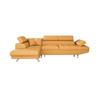 LOUNGITUDE - Canapé d'angle Convertible 5 Places avec Coffre de Rangement en Tissu Jaune