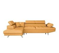 Canapé d'angle RIO Convertible avec coffre en tissu - Angle Gauche, Jaune ocre