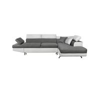 Canapé d'angle RIO Convertible avec coffre en tissu et simili - Angle Droit, Blanc et Gris
