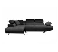 Canapé d'angle RIO Convertible avec coffre en tissu et simili - Angle Gauche, Gris et Noir
