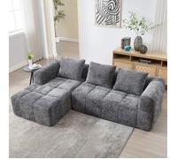Canapé d'angle Sectionnel 3 places-chenille Gris-L250xP158 xH60cm-siège inclinable et accoudoirs, 3 oreillers, poches latérales