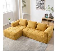 Canapé d'angle Sectionnel 3 places-chenille Jaune-L250xP158 xH60cm-siège inclinable et accoudoirs, 3 oreillers, poches latérales