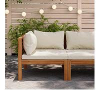 Canapé d'angle sectionnel extérieur - vidaXL - Bois d'acacia - Blanc cassé - 69x69x62 5 cm - Coussin 6 cm