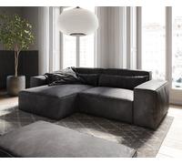 Canapé d'angle Sirpio 230x155 cm Cuir synthétique Vintage Anthracite Recamiere variable avec Tabouret